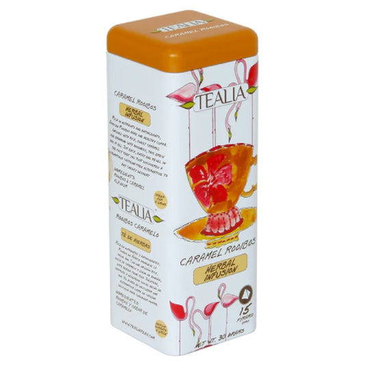 Lata con Infusión herbal Caramel Rooibos 15 bolsas de pirámides