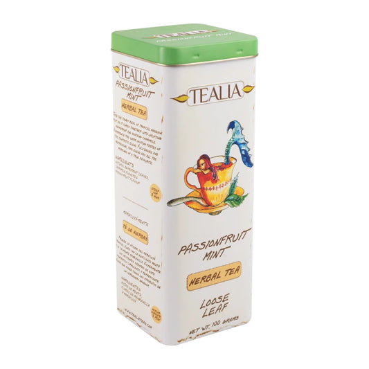 Lata con Infusión herbal Passionfruit Mint 100 gramos de infusión en hoja
