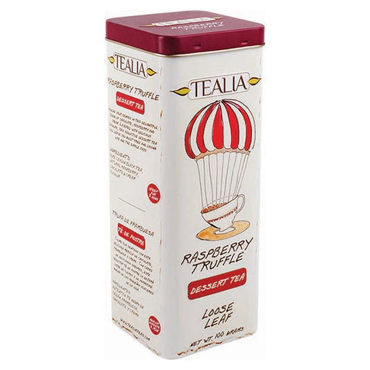Lata con té negro y sabor Raspberry Truffle 100 gramos de té en hoja