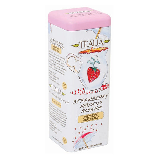 Lata con Infusión frutal Strawberry Hibiscus Rosehip 100 gramos de infusión en hoja