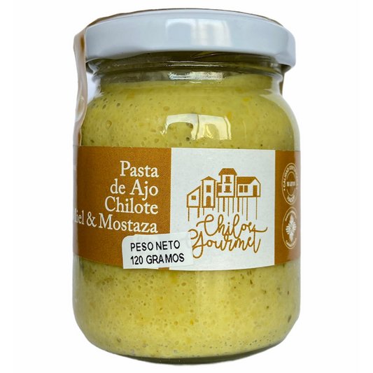 Pasta de ajo chilote miel y mostaza 120 gramos en frasco