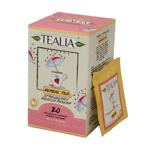 Pyramid Tea Bag Strawberry Hibiscus Rosehip de infusion frutal en 20 piramides individuales