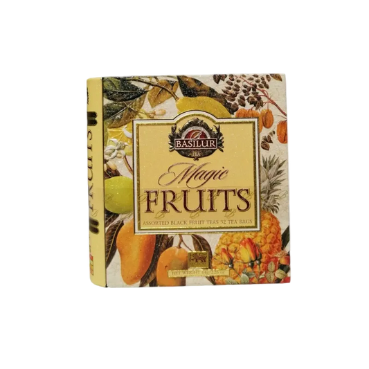 Libro de lata con té negro y frutas surtido Magic Fruit 32 bolsitas