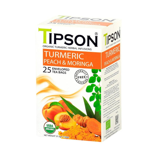 Caja con Infusión de Cúrcuma Turmeric, peach & moringa 25 bolsitas