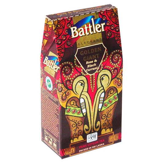 Caja con Té negro y sabor GG Rose y Blackcurrant 100 gramos de té en hoja