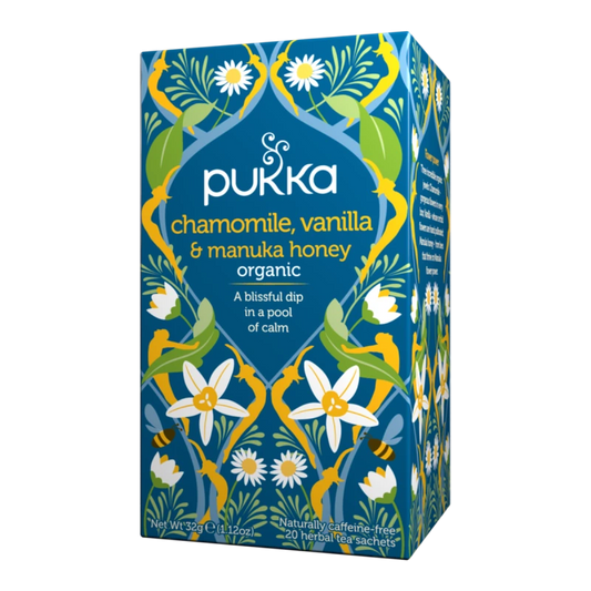 Infusión manzanilla, vainilla y miel Manuka – Pukka
