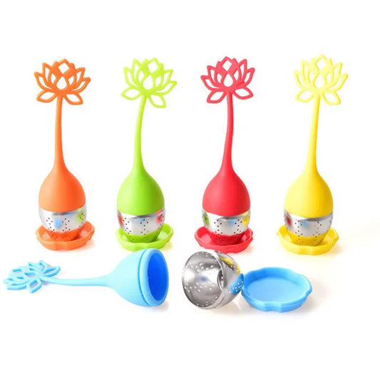 Infusor de silicona y aluminio con detalle de flor de loto, para hacer infusiones