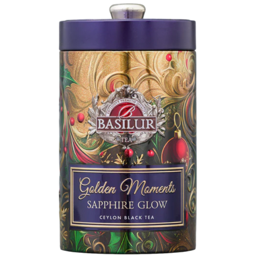 Lata con té negro y sabor Golden Moments Sapphire Glow 100 gramos de té en hoja