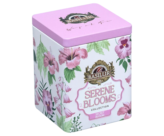 Lata Serene Blooms Secret Bloom con té negro saborizado 75 gramos de té en hoja