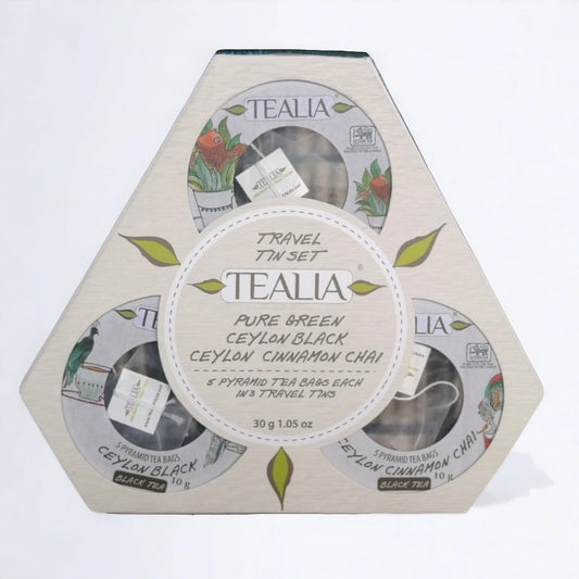 Pack 3 latas de viaje para té con 15 piramides - Tealia