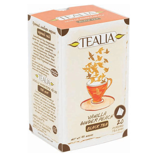 Caja con té negro frutal Vanilla ginger peach 20 bolsas de pirámide