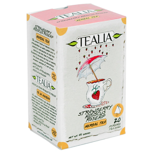 Caja con Infusión frutal Strawberry Hibiscus Rosehip 20 bolsas de pirámides