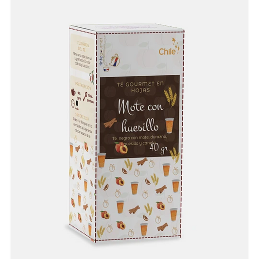 Té negro con sabor Mote con Huesillo 40 gramos de té en hoja
