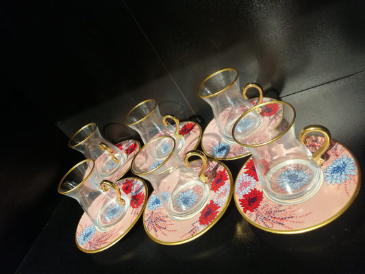 Juego 12 piezas para té turco, plato floreado