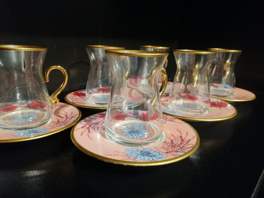 Juego 12 piezas para té turco, plato floreado