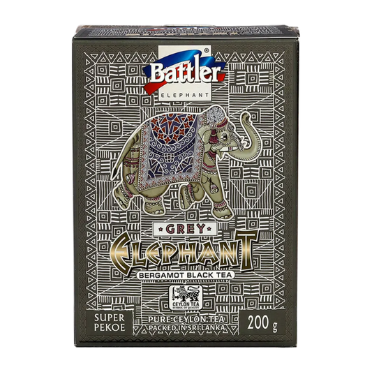 Caja de respuesto Grey Elephant con 200 gramos de té negro Super pekoe y bergamota en hoja