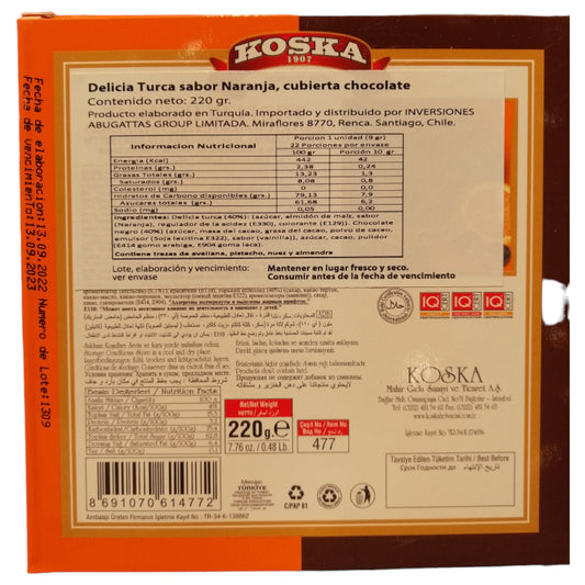 Delicia Turca de naranja cubierta en chocolate 220gr - Koska