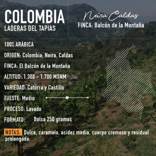 Café molido Colombia Lavado Laderas del Tapias 100 gramos