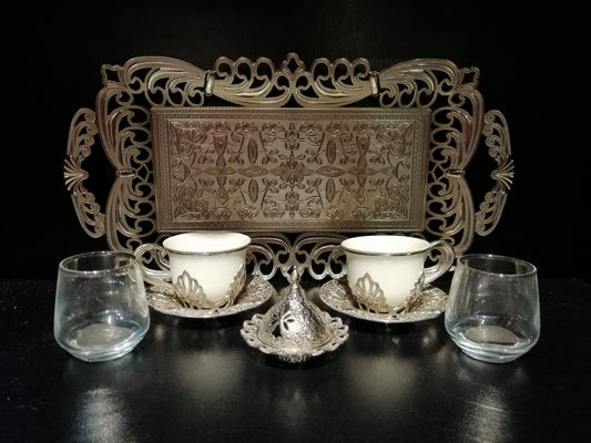 Juego 8 piezas para té/café turco Plateado