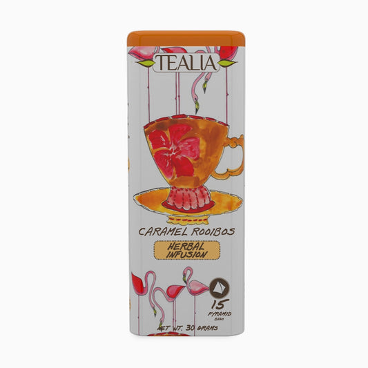Lata Pyramid Tea Bag Caramel Rooibos de Infusion de Rooibos en 15 bolsas de piramides
