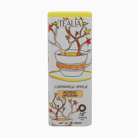 Lata Pyramid Tea Bag Chamomile Apple de Infusion de manzanilla manzana en 15 bolsas de piramides