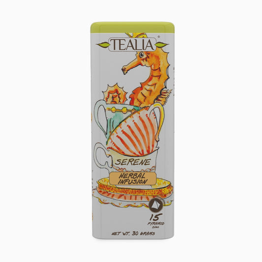 Lata Pyramid Tea Bag Serene de Infusion de hierbas en 15 bolsas de piramides