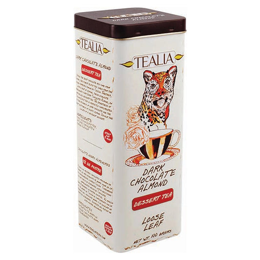 Lata con té negro y sabor Dark Chocolate Almond 100 gramos de té en hoja