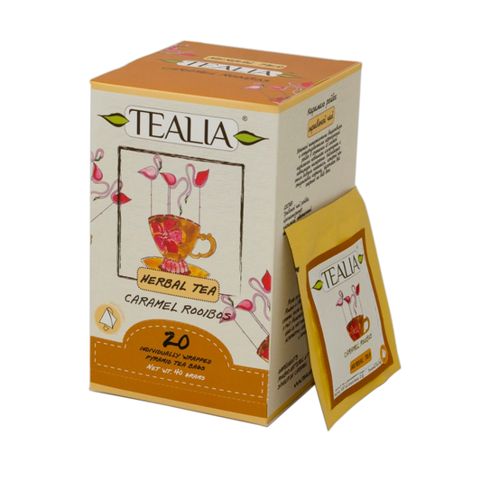 Pyramid Tea Bag Caramel Rooibos de infusion de Rooibos en 20 piramides individuales