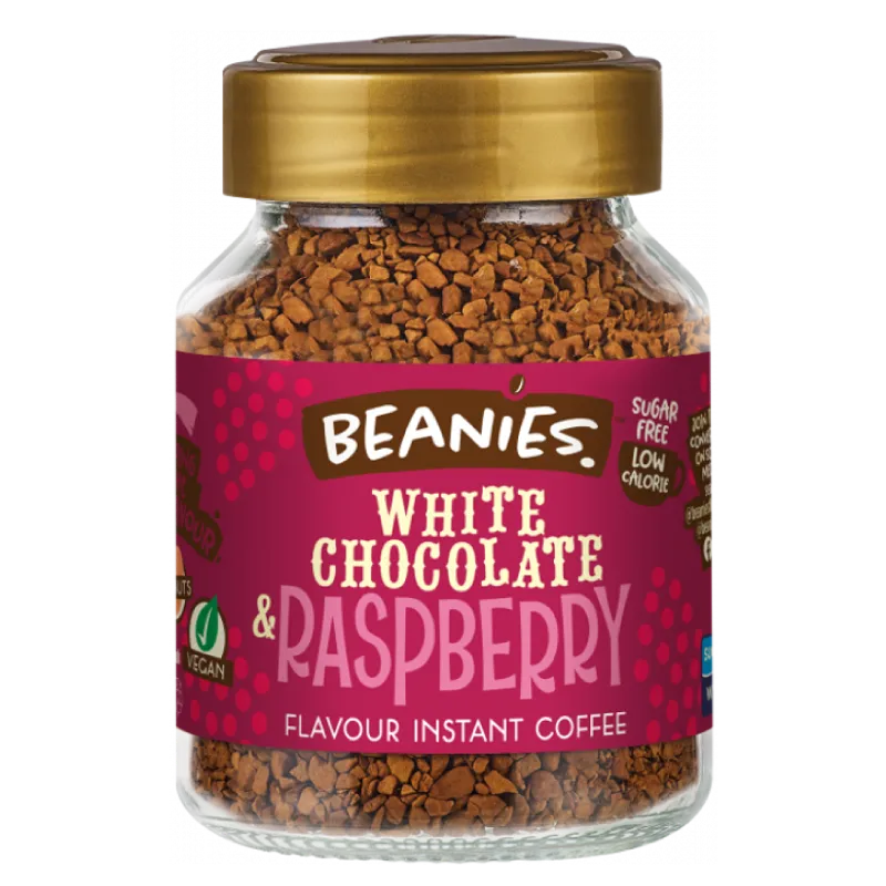 white chocolate raspberry café beanies frasco 50 gramos