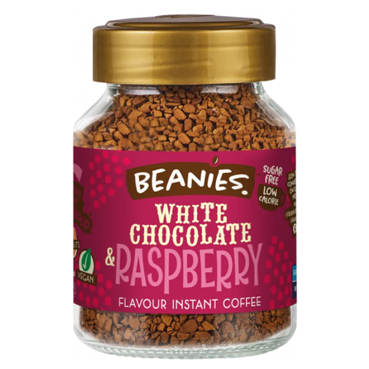 white chocolate raspberry café beanies frasco 50 gramos