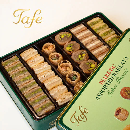 Lata con baklava surtidos sin azucar 400 gramos - Tafe