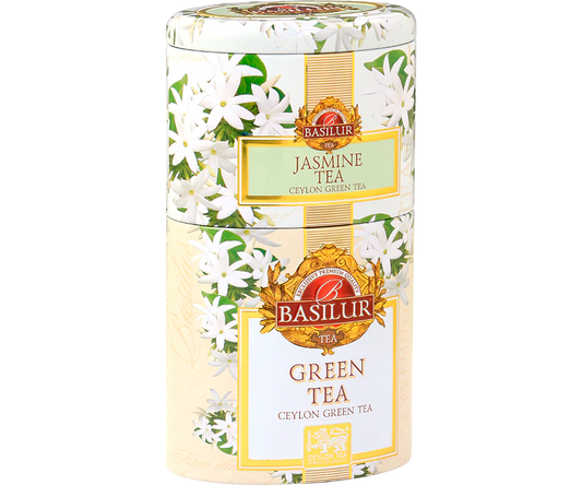 Lata doble té verde puro y té verde con jasmin 100 gramos – Basilur