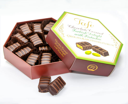 Delicia turca de pistacho cubierta en chocolate 175 gramos - Tafe