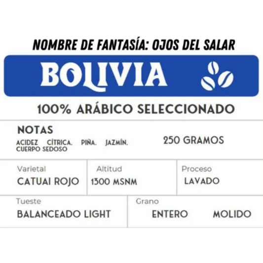 Café molido Bolivia Lavado Ojos del salar 250 gramos