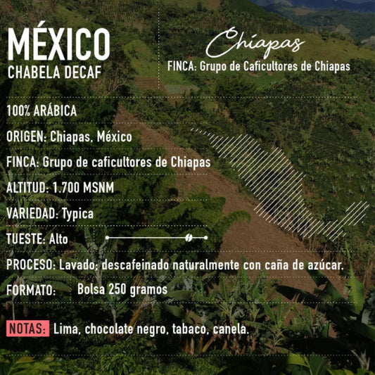 Café molido Mexico Lavado Descafeinado Chabela Decaf 250 gramos