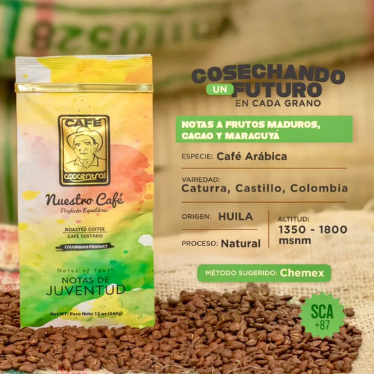 Café de grano Colombia Natural Notas de Juventud 340 gramos