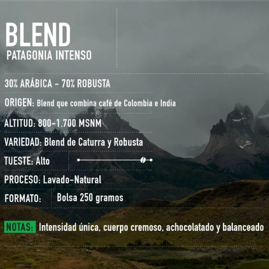 Café molido Blend India Colombia Lavado Natural Patagonia Intenso 100 gramos