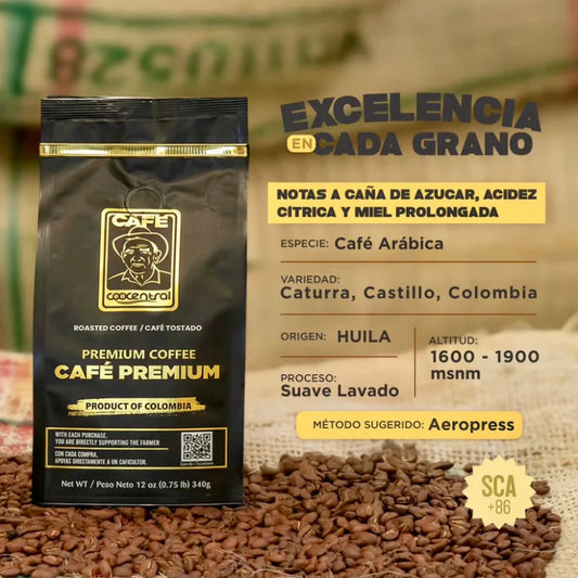 Café de grano Colombia Lavado Premium 340 gramos