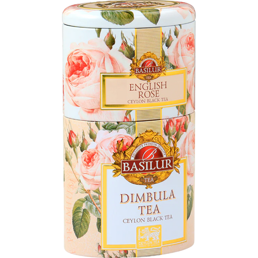 Lata doble con té negro y sabor English Rose Dimbula Tea 100 gramos de té en hoja