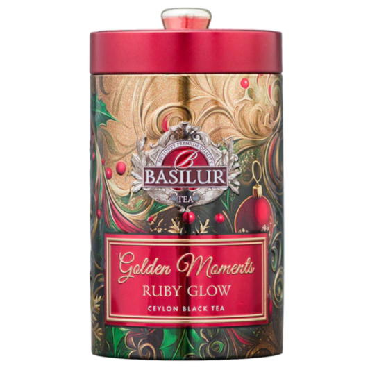 Lata con té negro y sabor Golden Moments Ruby Glow 100 gramos de té en hoja