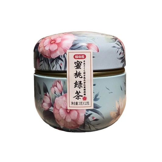 Lata Floral con té verde y Durazno 12 bolsas de pirámide