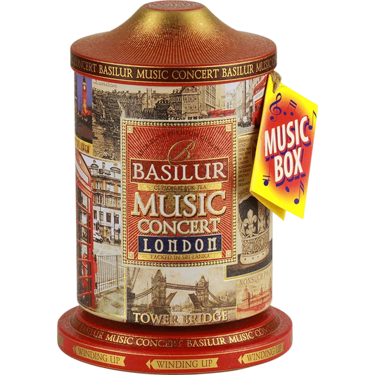 Lata musical con té negro saborizado Music Concert London 20 bolsitas de piramide