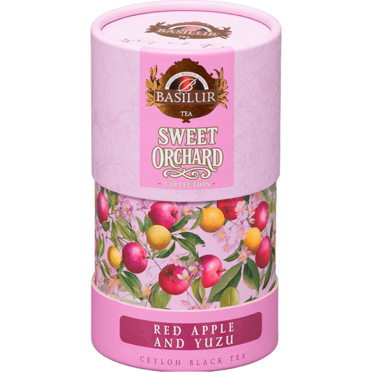 Cilindro con Té negro frutal Sweet Orchard Red Apple and Yuzu 75 gramos de té en hoja