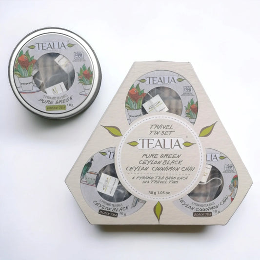 Pack 3 latas de viaje para té con 15 piramides - Tealia