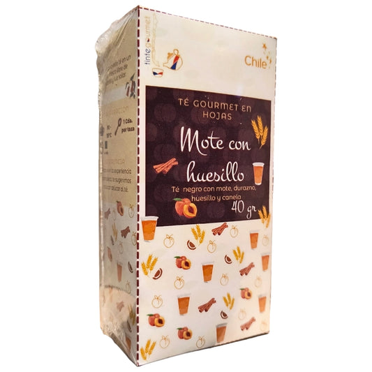Té negro con sabor Mote con Huesillo 40 gramos de té en hoja